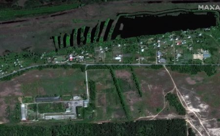 صور بالقمر الصناعي تظهر الدمار بسد نوفا كاخوفكا وفيضان واسع النطاق