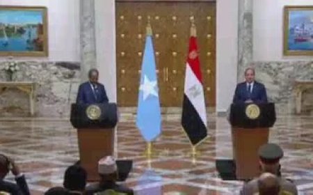 الرئيس السيسي خلال مؤتمر صحفى: العلاقات بين مصر والصومال تاريخية وممتدة منذ سنوات.. ويؤكد: نتعاون بشكل إيجابى من أجل البناء والتنمية والتعمير.. ومصر تتولى قيادة مجلس السلم والأمن الأفريقى أكتوبر المقبل..