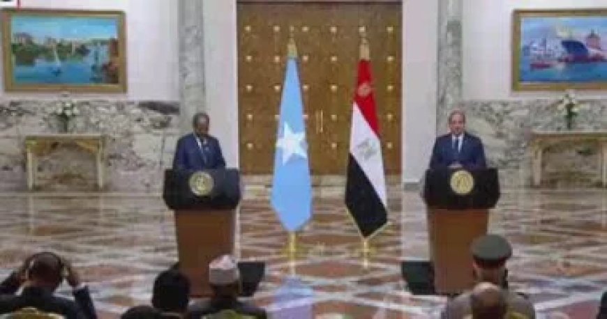 الرئيس السيسي خلال مؤتمر صحفى: العلاقات بين مصر والصومال تاريخية وممتدة منذ سنوات.. ويؤكد: نتعاون بشكل إيجابى من أجل البناء والتنمية والتعمير.. ومصر تتولى قيادة مجلس السلم والأمن الأفريقى أكتوبر المقبل..